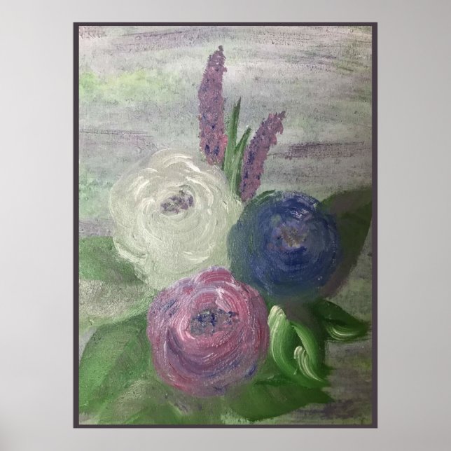 Peonies & Hollyhocks Print, Poster (Vorne)