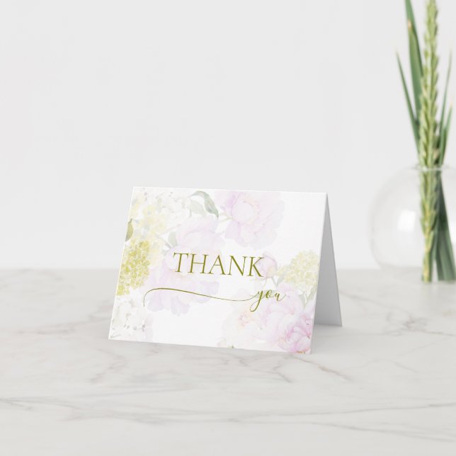 Peonies Hydrangea Pastel Baby Dusche Dankeskarte (Vorderseite)