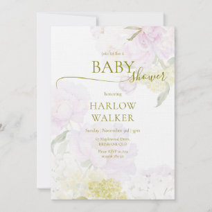 Peonies Hydrangea Pastel Watercolor Babydusche Einladung