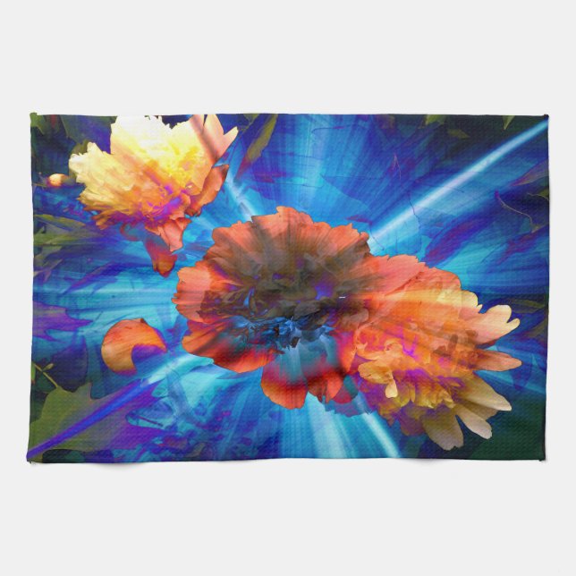 Peonies in blauem Licht Geschirrtuch (Horizontal)