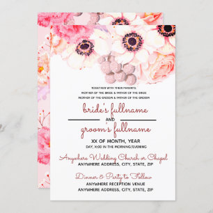 Peonies in Shades of Pink Simple Layout Hochzeit Einladung