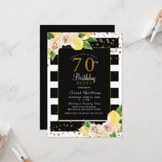 Peonies Lemons 70 Geburtstagsparty Einladung Black