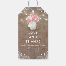 Peonies Mason Jar Rustic Burlap Wedding Geschenkanhänger