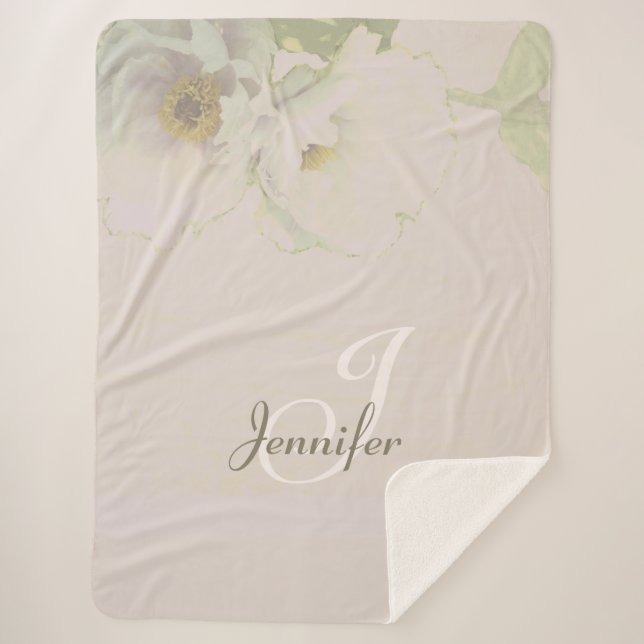 Peonies Mauve Monogram Sherpa Blanket Sherpadecke (Vorderseite)