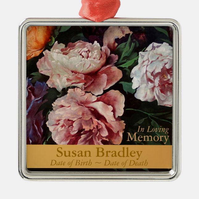 Peonies Memorial Beerdigung Personalisiertes Ornam Silbernes Ornament (Vorne)