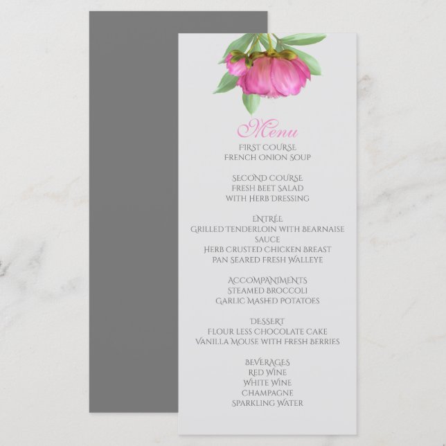 Peonies Menu Card Menükarte (Vorne/Hinten)