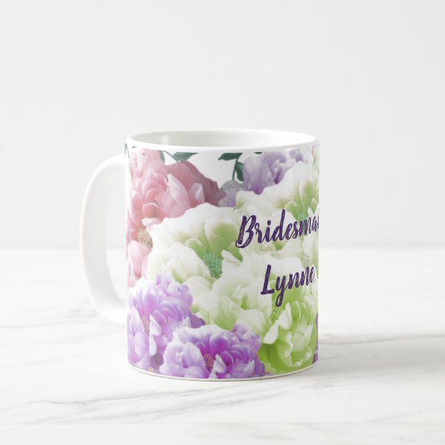 Peonies Multicolor Bridesmaid Name Kaffeebezeichnu Kaffeetasse (Vorderseite Links)