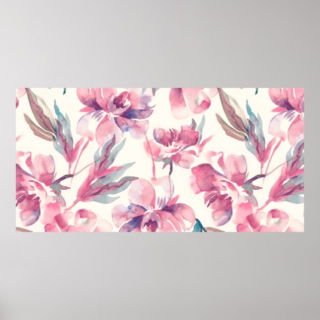 Peonies Nahtloses Muster. Hintergrund Wasserfarbe Poster (Vorne)