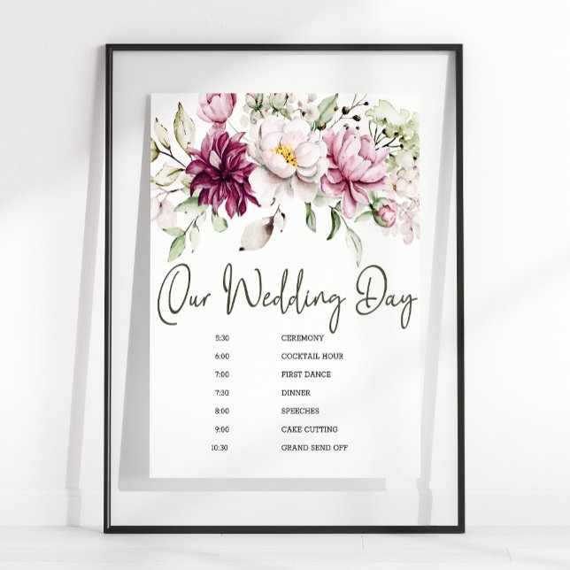 Peonies Pink Burgundy Floral Wedding Plan Signing Poster (Von Creator hochgeladen)