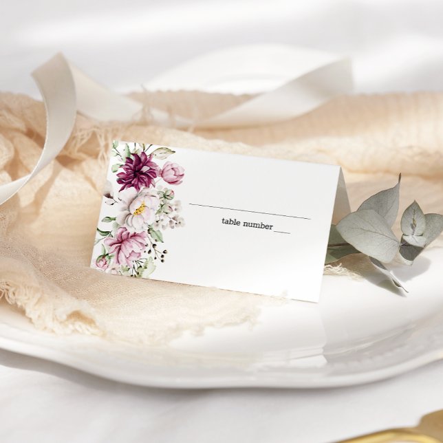 Peonies Pink Burgundy Floral Wedding Platzkarte (Von Creator hochgeladen)