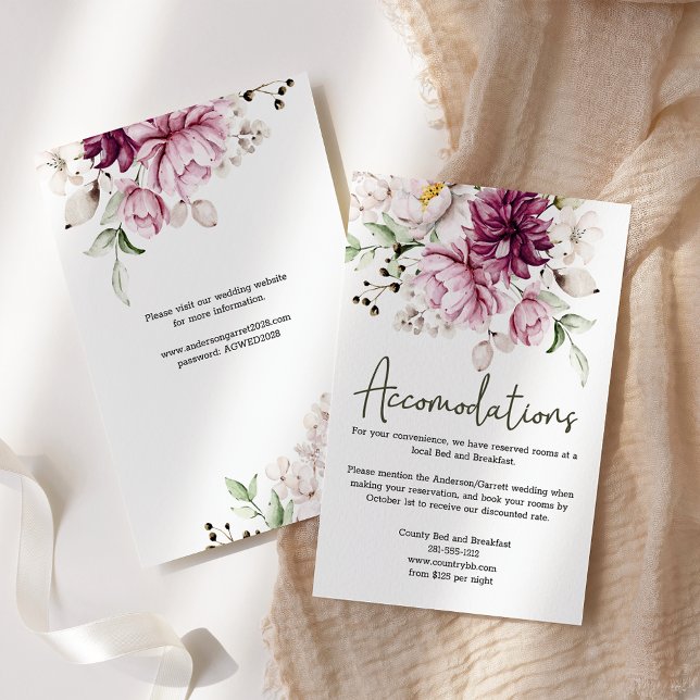 Peonies Pink BurgundyFloral Wedding Card Begleitkarte (Von Creator hochgeladen)