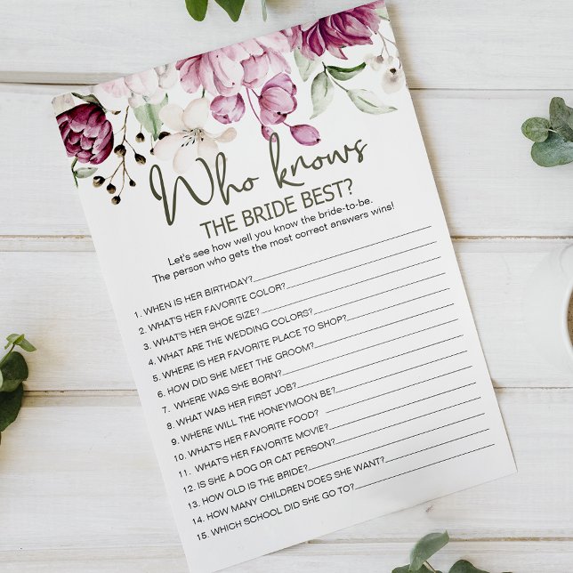 Peonies Pink Floral Game, die Braut am besten kenn Flyer (Von Creator hochgeladen)