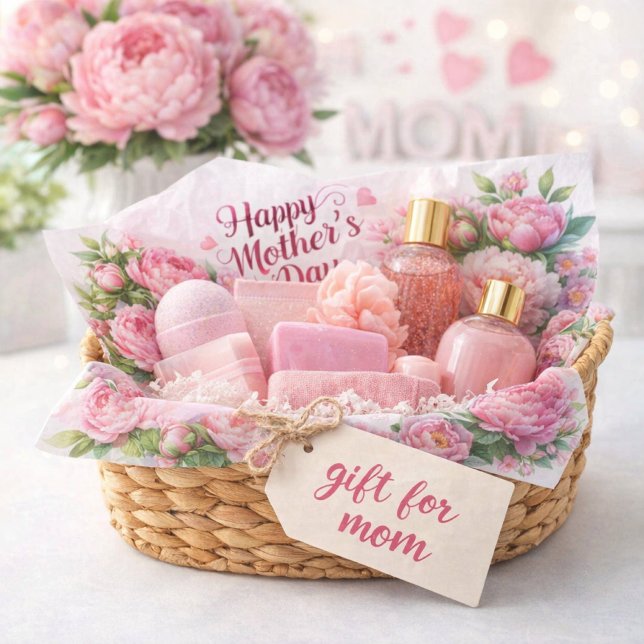 Peonies Pink Floral Mutter Tag Tissue Seidenpapier (Celebrate Mom with floral tissue paper that turns any basket into a heartfelt gift moment.)