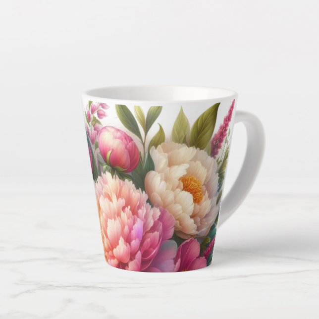 Peonies Pink Peony Floral Latte Tasse (Rechte Ecke)