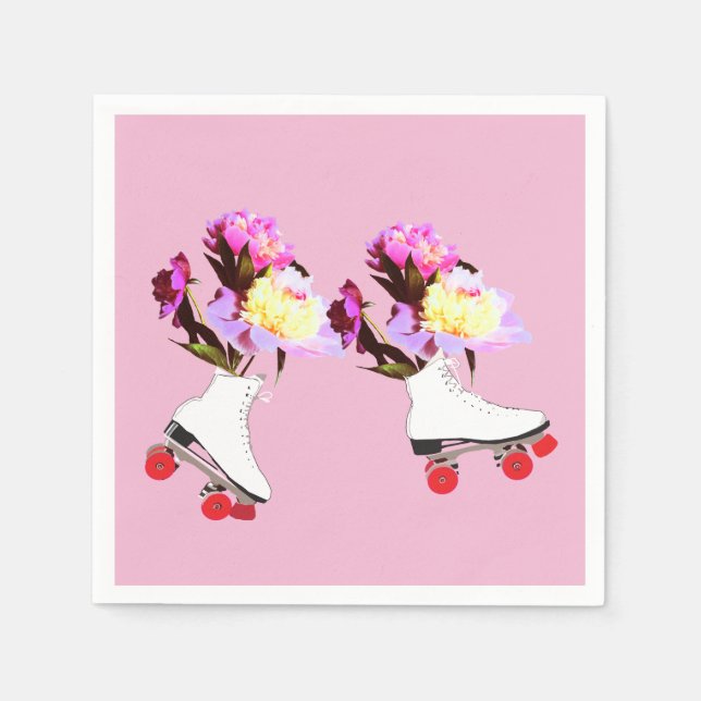 Peonies, Roller Skate Cocktail Napkin Serviette (Vorderseite)