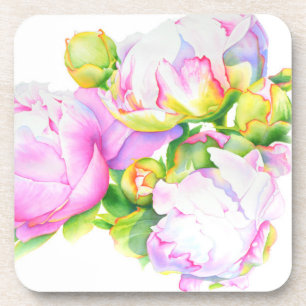 Peonies, rosa, weiß, Aquarellmalerei Untersetzer