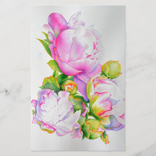 Peonies, rosa, weiß, blühende Aquarellbilder Briefpapier