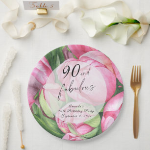 Peonies Rose 90. Geburtstagsparty Pappteller
