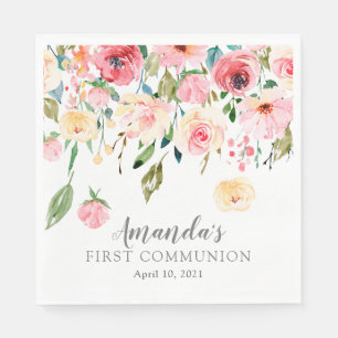Peonies Rose Floral First Communation Serviette