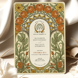 Peonies & Rose Jugendstil-Hochzeit Einladung