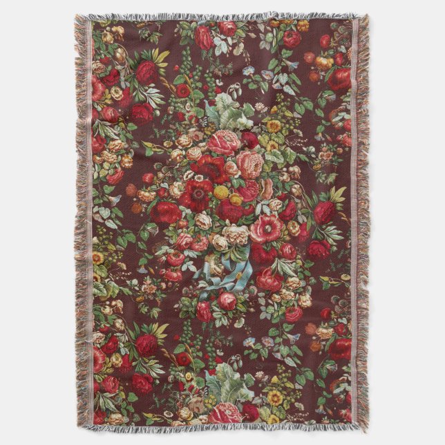 Peonies & Rose, Vintages Chintz-Blumenmuster Decke (Vorderseite Vertikal)