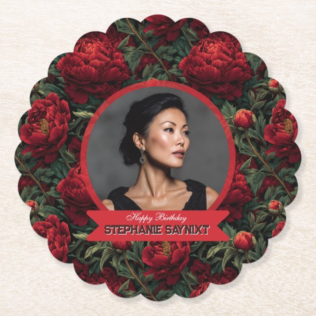  Peonies Theme Birthday  Untersetzer (Vorderseite)