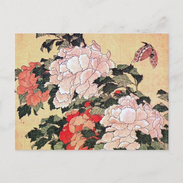 Peonies und Butterfly Hokusai Postkarte (Vorderseite)