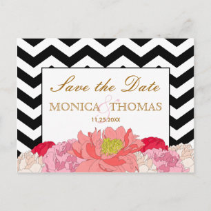 Peonies und Chevrons Save the Date Postkarte