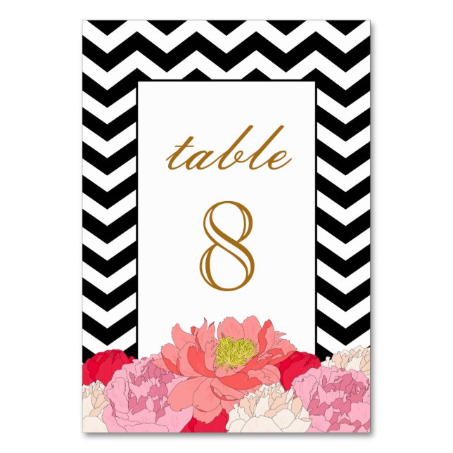 Peonies und Chevrons Tischnummer (Vorderseite)
