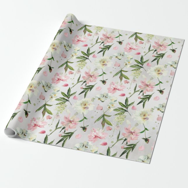 Peonies und Pink Petals Blumengarten Geschenkpapier (Ungerollt)