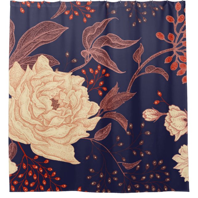 Peonies und Rose. Vintages, nahtloses Muster Duschvorhang (Vorderseite)