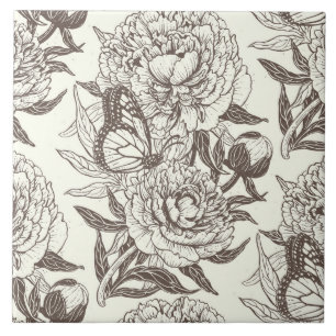 Peonies und Schmetterlinge blockieren den Druck, d Fliese