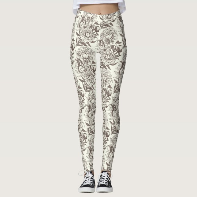 Peonies und Schmetterlinge blockieren den Druck, d Leggings (Vorderseite)