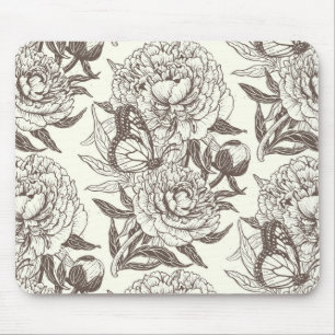 Peonies und Schmetterlinge blockieren den Druck, d Mousepad