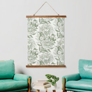 Peonies und Schmetterlinge blockieren den Druck, S Wandteppich Mit Holzrahmen