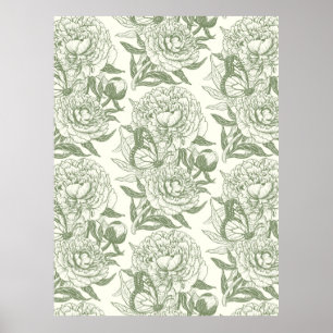 Peonies und Schmetterlinge blockieren Druck, Salbe Poster