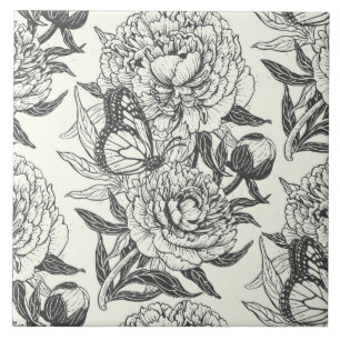 Peonies und Schmetterlinge blockieren Druck, schwa Fliese