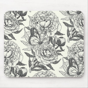 Peonies und Schmetterlinge blockieren Druck, schwa Mousepad
