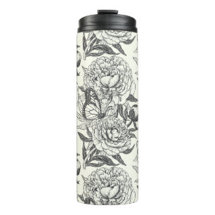 Peonies und Schmetterlinge blockieren Druck, schwa Thermosbecher