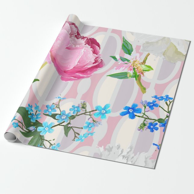 Peonies und vergessene-me-nots. Nahtlose Hintergru Geschenkpapier (Ungerollt)