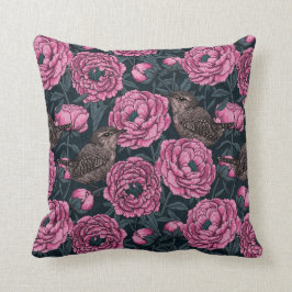 Peonies und Warnen auf dunkelgrau Kissen