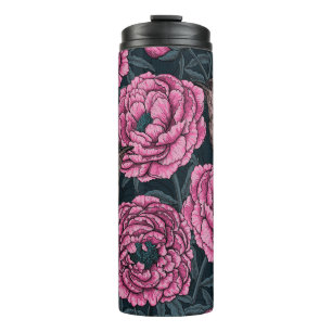 Peonies und Warnen auf dunkelgrau Thermosbecher