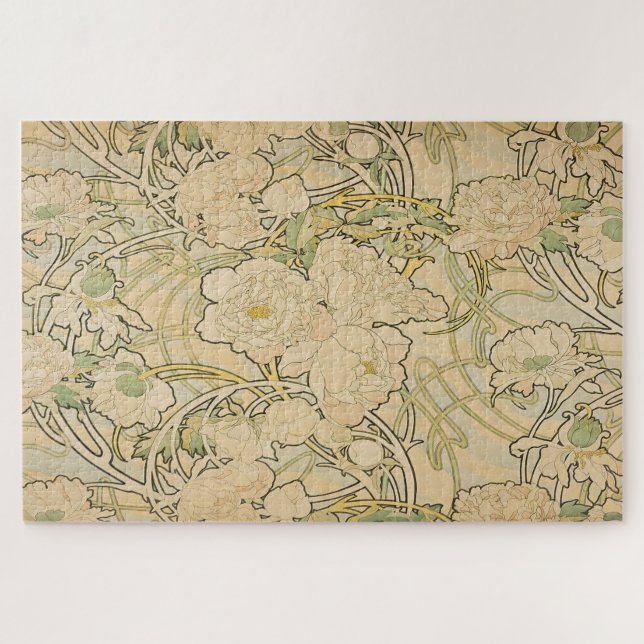 Peonies von Alphonse Mucha Puzzle (Horizontal)