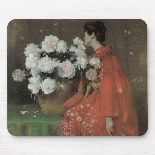 Peonies von William Merritt Chase, Vintage Kunst Mousepad (Vorne)