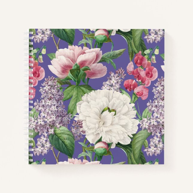 Peonings & Lilacs Blumengarten Wasserfarben Muster Notizbuch (Vorderseite)