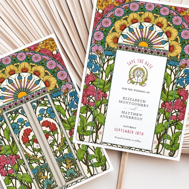 Peonings, Rose & Sun Art Nouveau Save the Date Einladung (Von Creator hochgeladen)