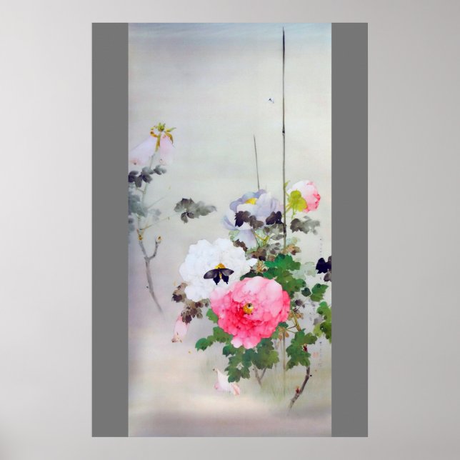 Peony and Butterfly, Watanabe Seitei Poster (Vorne)