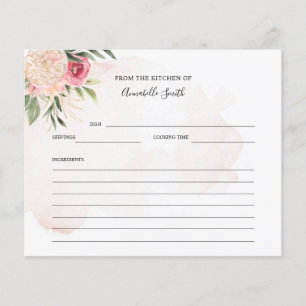 Peony and Gold Blume Name Rezept Card