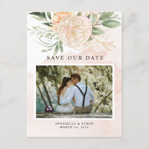 Peony and Gold Blume Save the Date Postcard Postkarte