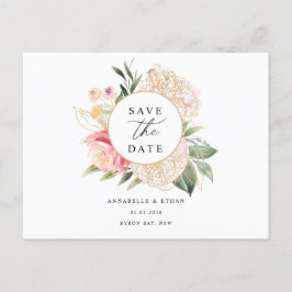 Peony and Gold Blume Save the Date Postcard Postkarte